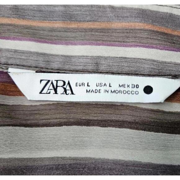 Zara Women's Sheer Striped Button-Up Collared Shirt Size Large - Picture 5 of 8